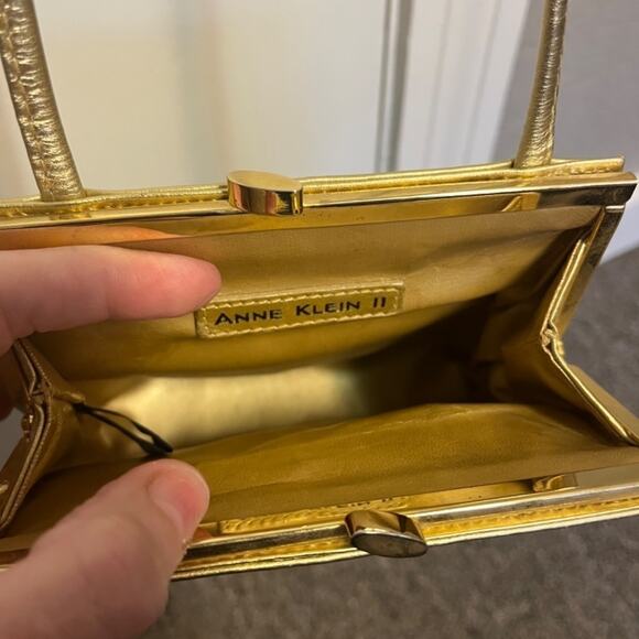 5/$100 Vintage Anne Klein Gold Genuine Leather Mini Evening Bag 2 - Picture 10 of 12